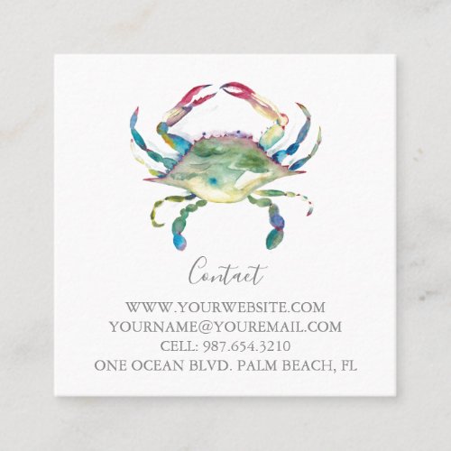Tropical Watercolor Crab Square Business Card