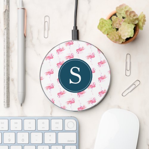 Tropical Watercolor Custom Monogrammed Wireless Charger