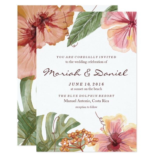 Tropical Watercolor Destination Wedding Invitation