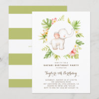 Tropical Watercolor Elephant Safari Kids Birthday