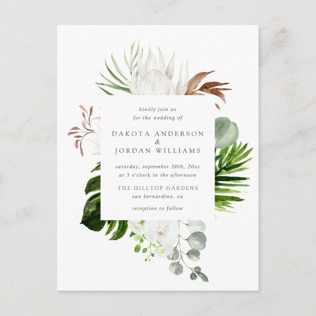 Tropical Watercolor Eucalyptus Greenery Wedding Invitation Postcard (Front)