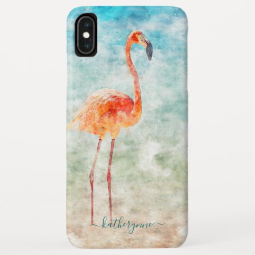 Tropical Watercolor Flamingo Beach iPhone XS Max Case