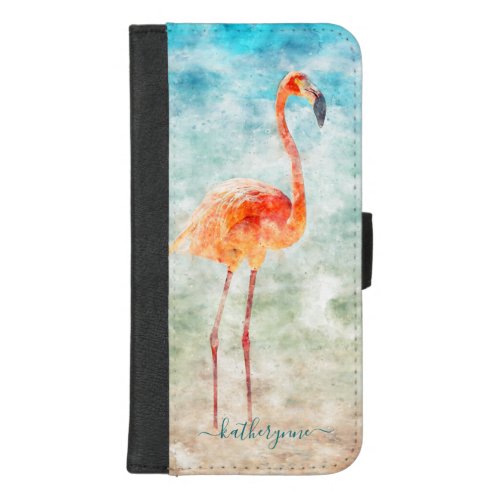 Tropical Watercolor Flamingo Beach iPhone 87 Plus Wallet Case
