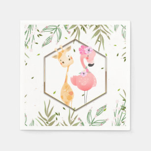 Tropical Watercolor Flamingo & Giraffe Baby Shower Napkins