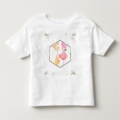 Tropical Watercolor Flamingo  Giraffe Baby Shower Toddler T_shirt