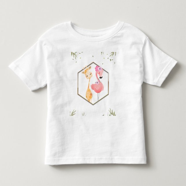 Tropical Watercolor Flamingo & Giraffe Baby Shower Toddler T-shirt (Front)