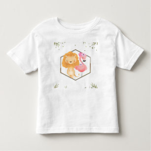Tropical Watercolor Flamingo & Lion Baby Shower Toddler T-shirt