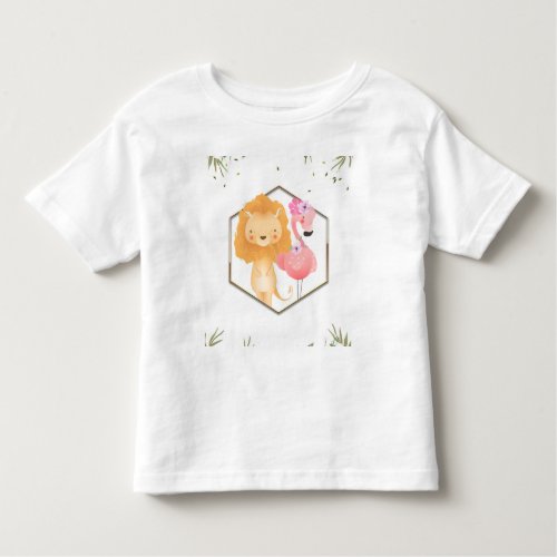 Tropical Watercolor Flamingo  Lion Baby Shower Toddler T_shirt