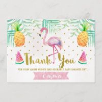 Tropical Watercolor Flamingo Thank You Card