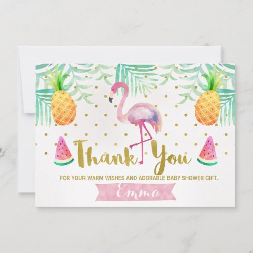 Tropical Watercolor Flamingo Thank You Card