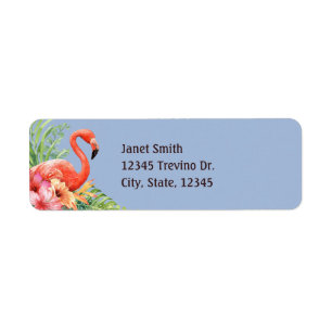 Tropical Watercolor Flamingos & Hibiscus Label