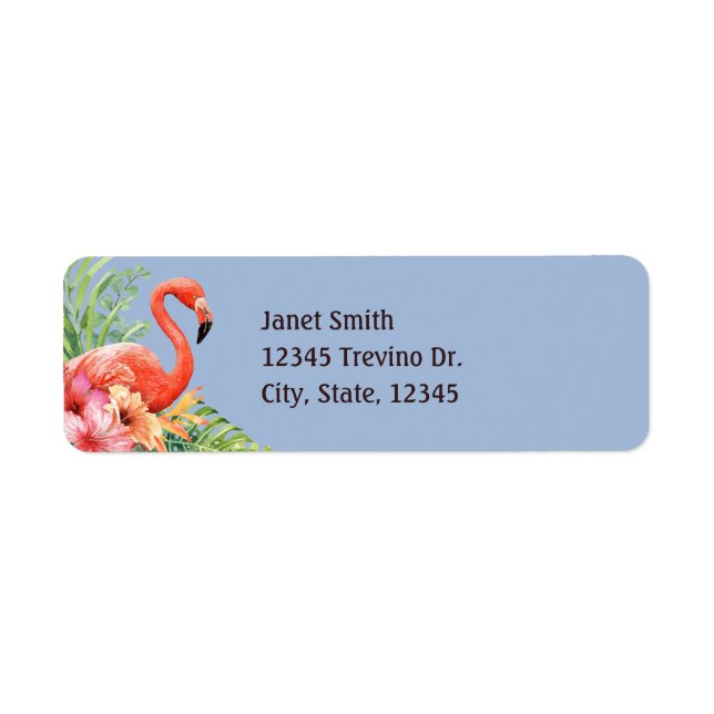 Tropical Watercolor Flamingos & Hibiscus Label (Front)