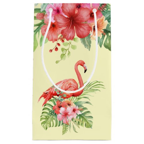 Tropical Watercolor Flamingos  Hibiscus Small Gift Bag