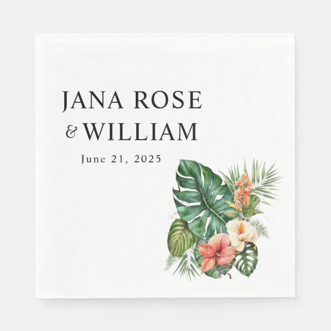 Tropical Watercolor Flat Wedding Napkins (Front)