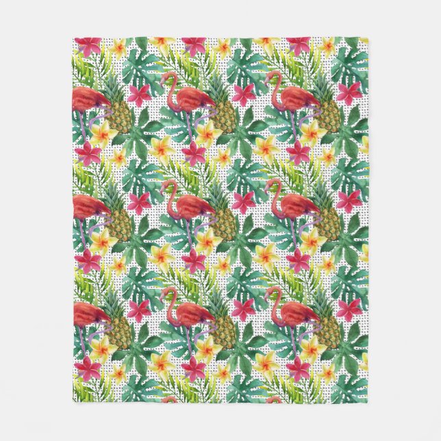 Tropical Watercolor Fleece Blanket (Front)