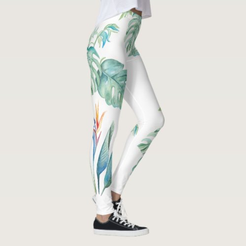 Tropical Watercolor Floral and Greenery Leggings