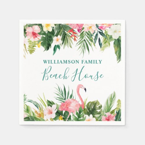 Tropical Watercolor Floral Beach House Cocktail Napkins