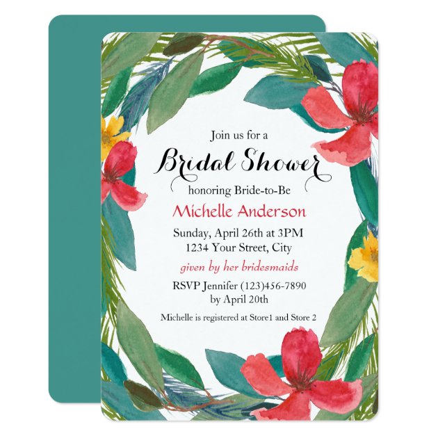 Tropical Watercolor Floral Bridal Shower Invitation