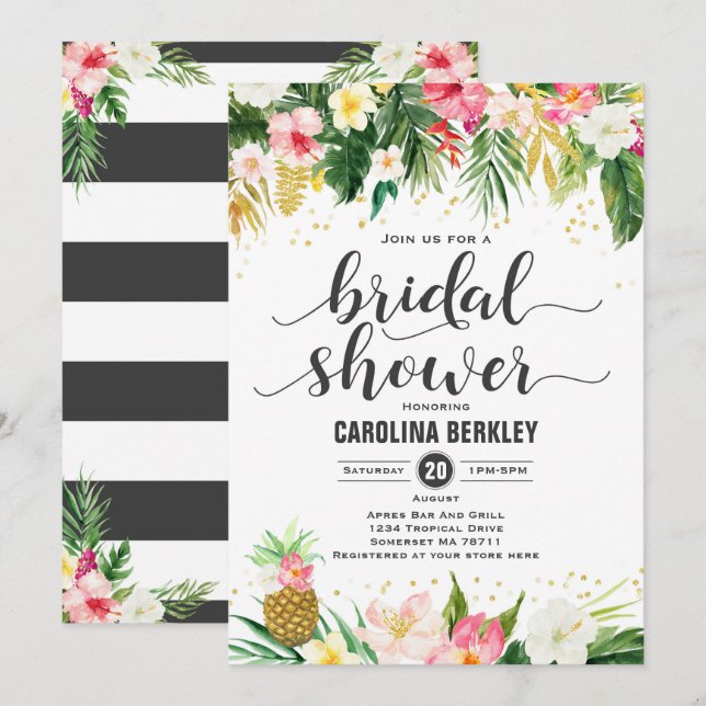 Tropical Watercolor Floral Bridal Shower Card (Front/Back)