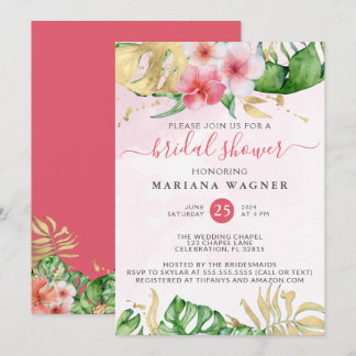Tropical Watercolor Floral Bridal Shower Invitation