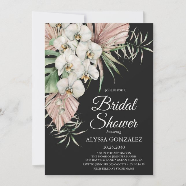 Tropical Watercolor Floral Bridal Shower Invitation (Front)
