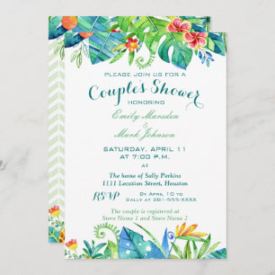 Tropical Watercolor Floral Couples Shower Invitation