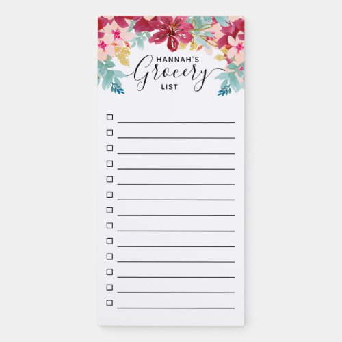 Tropical Watercolor Floral Grocery List Magnetic Notepad