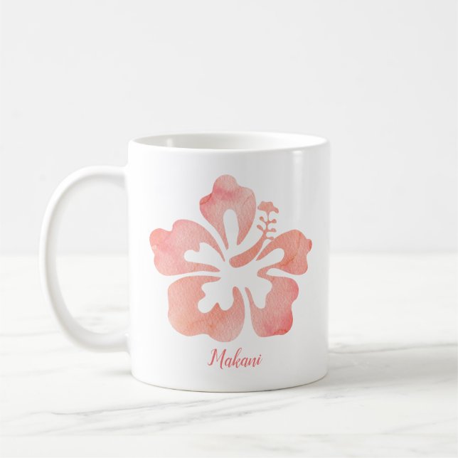 Tropical Watercolor Floral Hibiscus Flower Coffee Mug (Left)