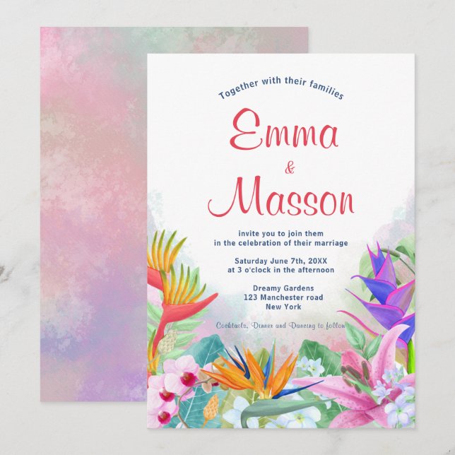 Tropical Watercolor Floral Invitation (Front/Back)