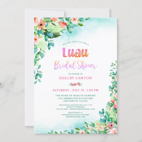 Tropical Watercolor Floral Luau Bridal Shower Invitation