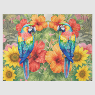 Tropical Watercolor Floral Macaw & Red Hibiscus Tissue Paper