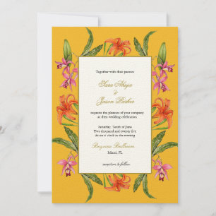 Tropical Watercolor Floral Mustard Wedding Invitation