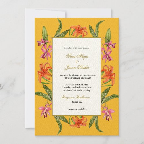  Tropical Watercolor Floral Mustard Wedding   Invitation