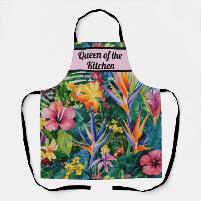 Tropical Watercolor Floral Personalized Apron (Front)
