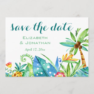 Tropical Watercolor Floral Photo Save The Date Invitation