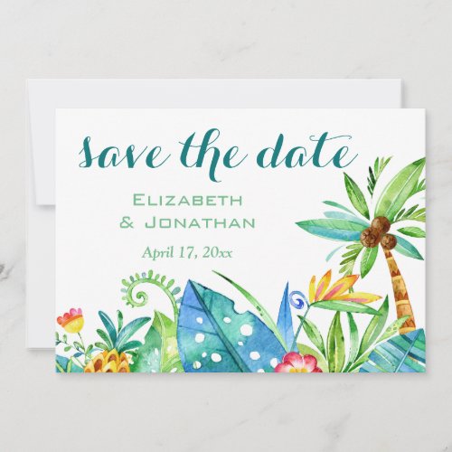 Tropical Watercolor Floral Photo Save The Date Invitation