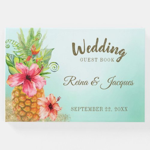 Tropical Watercolor Floral Pineapple Wedding Guest Book