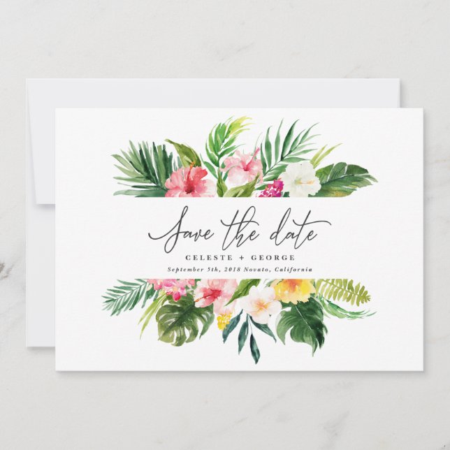 Tropical watercolor floral save the date (Front)