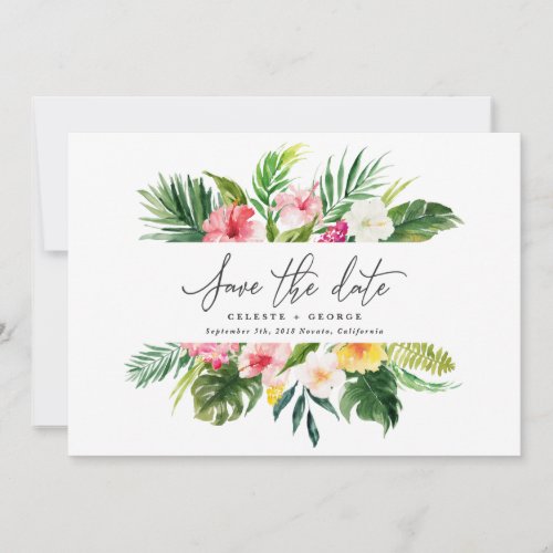 Tropical watercolor floral save the date
