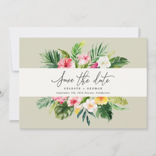 Tropical watercolor floral save the date