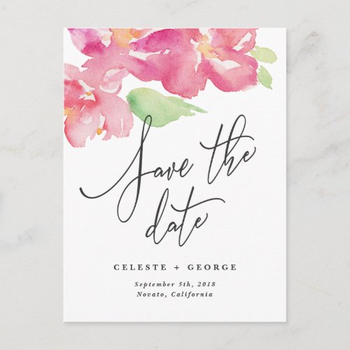 Tropical watercolor floral save the date announcement postcard