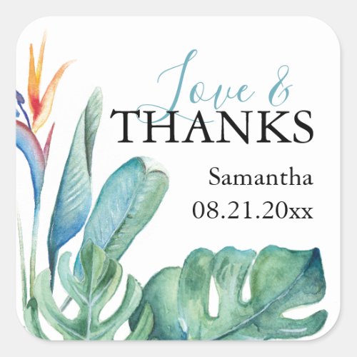 Tropical Watercolor Floral Theme Square Sticker