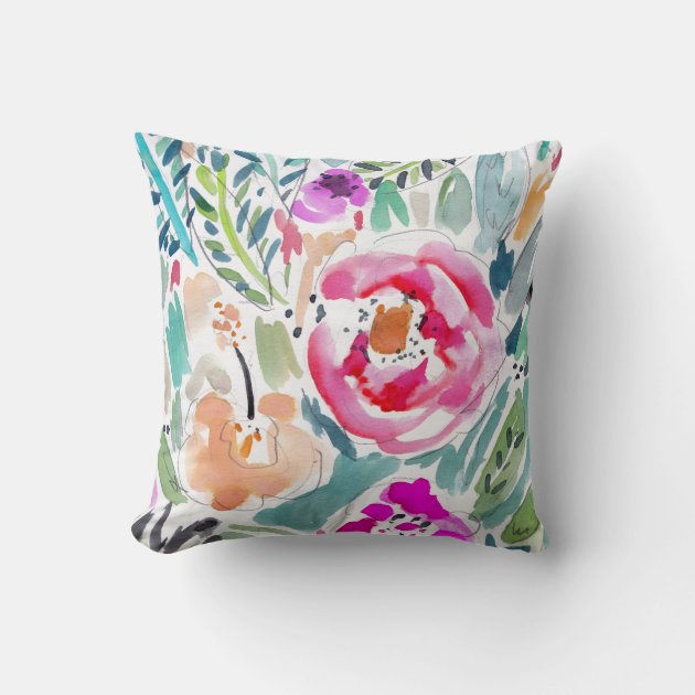 Tropical Watercolor Floral Throw Pillow | Zazzle