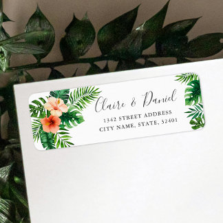 Tropical Watercolor Floral Wedding Return Address Label