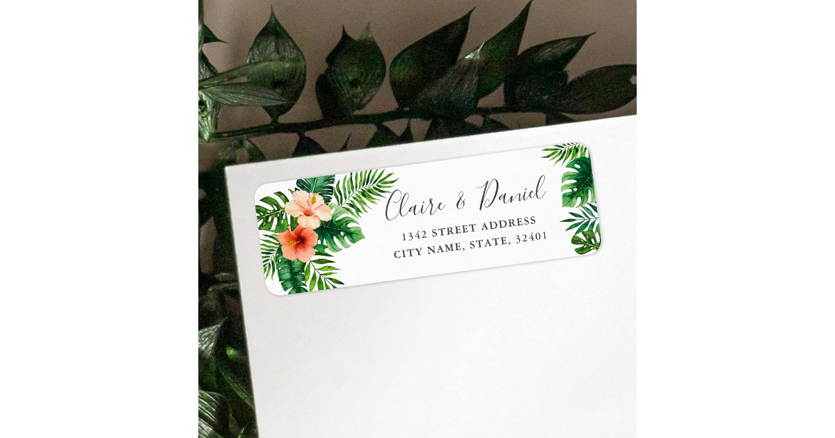 Tropical Watercolor Floral Wedding Return Address Label | Zazzle