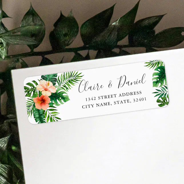 Tropical Watercolor Floral Wedding Return Address Label | Zazzle