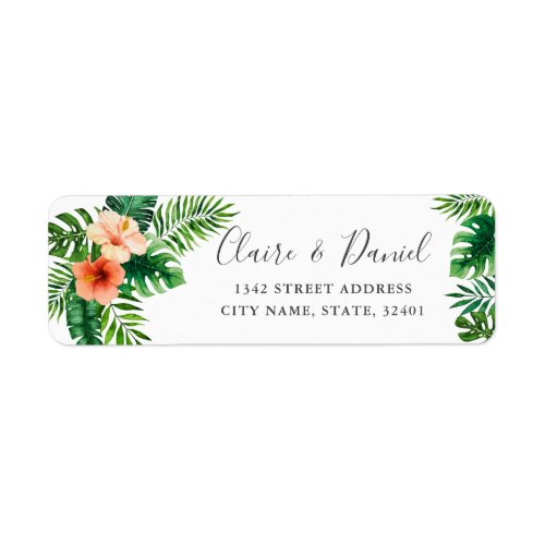 Tropical Watercolor Floral Wedding Return Address Label