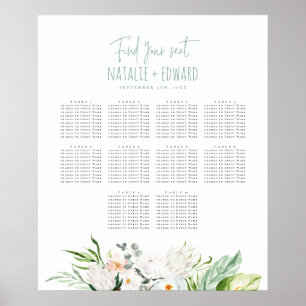 Tropical watercolor floral wedding seating plan poster