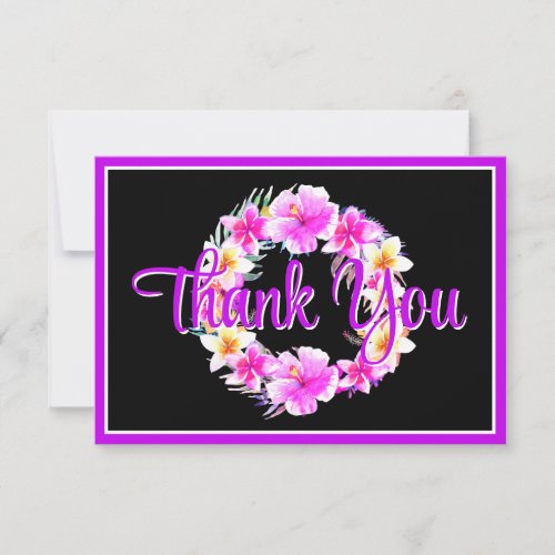 Tropical Watercolor Floral Wreath Thank You Card