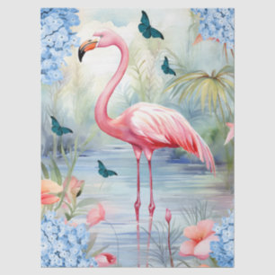 Tropical Watercolor Florals Flamingo & Butterflies Tissue Paper